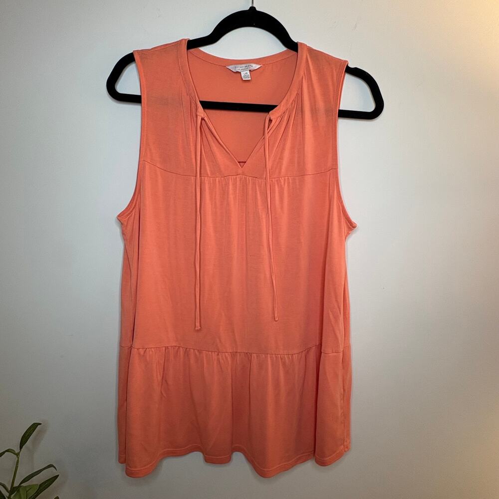 Lucky Brand Coral Peasant Tank Top Cotton V Neck Large Large